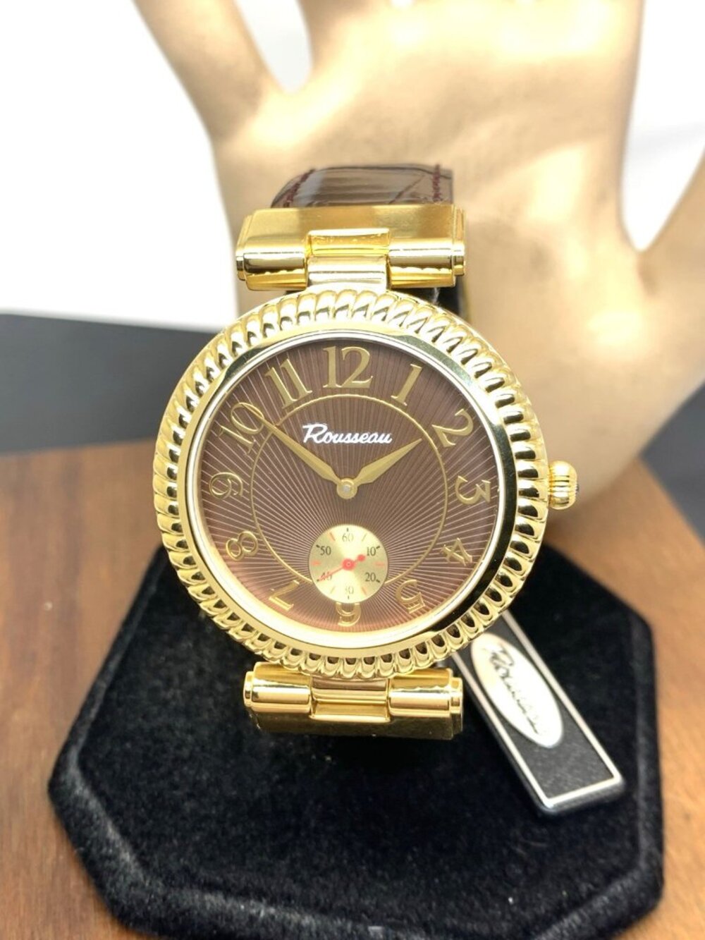 Rousseau Men's Watch Automatic Reverso Gold Tone Case Leather Strap 40mm